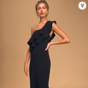 Grand Beauty Black Ruffled One-Shoulder Mermaid Maxi Dress